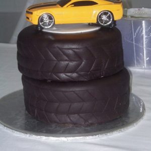 car on tires cake