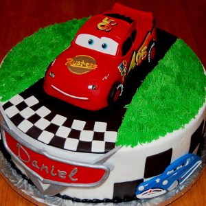 car race kids shape on cake